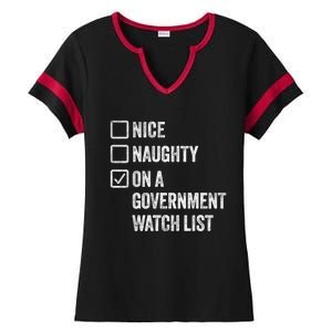 Naughty Nice On A Governt Watch List Fun Ironic Christmas Great Gift Ladies Halftime Notch Neck Tee