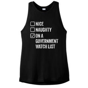 Naughty Nice On A Governt Watch List Fun Ironic Christmas Great Gift Ladies PosiCharge Tri-Blend Wicking Tank