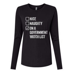 Naughty Nice On A Governt Watch List Fun Ironic Christmas Great Gift Womens Cotton Relaxed Long Sleeve T-Shirt