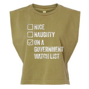 Naughty Nice On A Governt Watch List Fun Ironic Christmas Great Gift Garment-Dyed Women's Muscle Tee