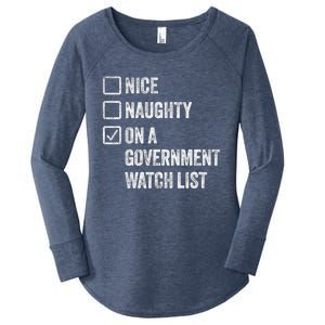 Naughty Nice On A Governt Watch List Fun Ironic Christmas Great Gift Women's Perfect Tri Tunic Long Sleeve Shirt