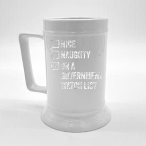 Naughty Nice On A Governt Watch List Fun Ironic Christmas Great Gift Beer Stein