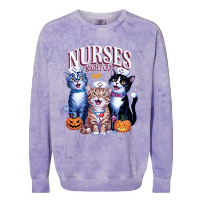 Nurses Night Out Halloween Cats Funny Nurse Costume Colorblast Crewneck Sweatshirt