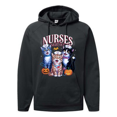 Nurses Night Out Halloween Cats Funny Nurse Costume Performance Fleece Hoodie