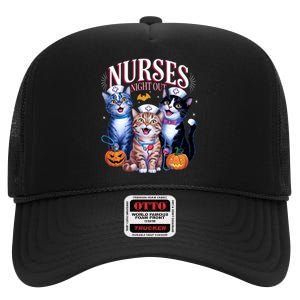 Nurses Night Out Halloween Cats Funny Nurse Costume High Crown Mesh Back Trucker Hat