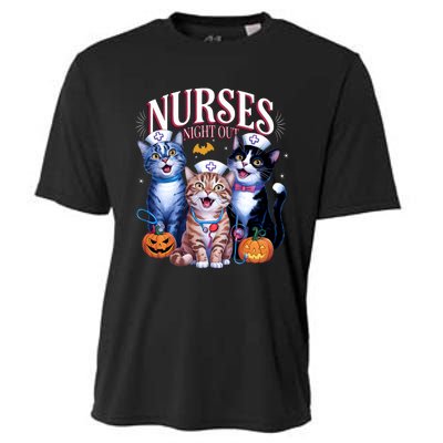 Nurses Night Out Halloween Cats Funny Nurse Costume Cooling Performance Crew T-Shirt