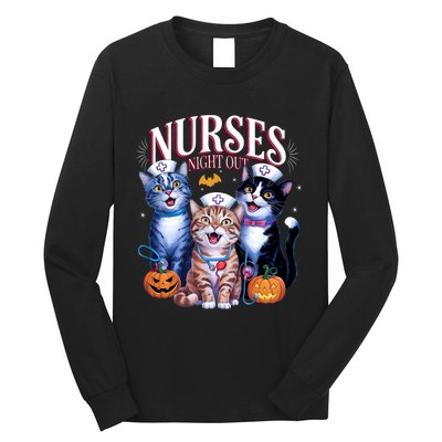 Nurses Night Out Halloween Cats Funny Nurse Costume Long Sleeve Shirt