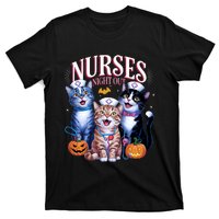 Nurses Night Out Halloween Cats Funny Nurse Costume T-Shirt