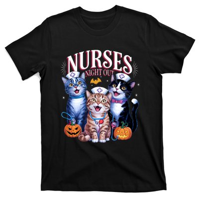 Nurses Night Out Halloween Cats Funny Nurse Costume T-Shirt