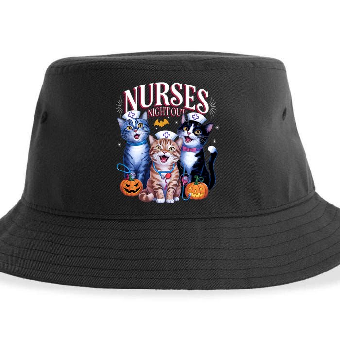 Nurses Night Out Halloween Cats Funny Nurse Costume Sustainable Bucket Hat