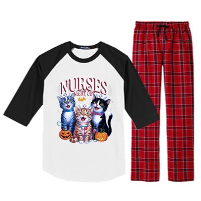 Nurses Night Out Halloween Cats Funny Nurse Costume Raglan Sleeve Pajama Set