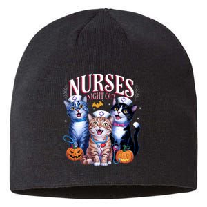 Nurses Night Out Halloween Cats Funny Nurse Costume Sustainable Beanie