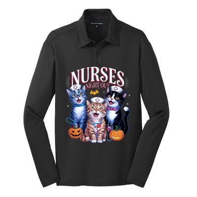 Nurses Night Out Halloween Cats Funny Nurse Costume Silk Touch Performance Long Sleeve Polo