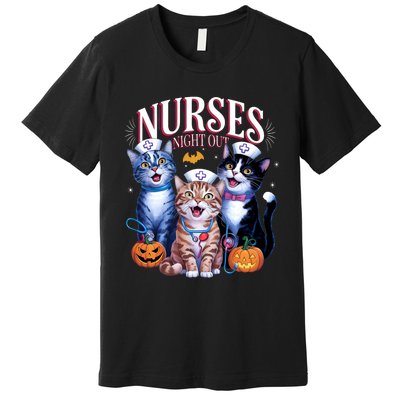 Nurses Night Out Halloween Cats Funny Nurse Costume Premium T-Shirt