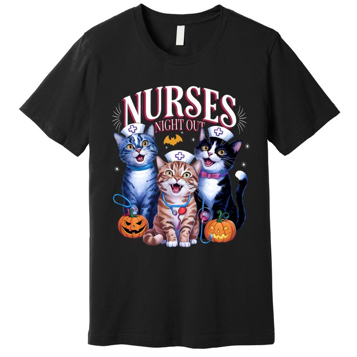 Nurses Night Out Halloween Cats Funny Nurse Costume Premium T-Shirt