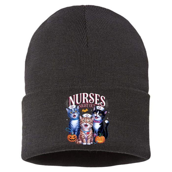 Nurses Night Out Halloween Cats Funny Nurse Costume Sustainable Knit Beanie