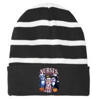 Nurses Night Out Halloween Cats Funny Nurse Costume Striped Beanie with Solid Band