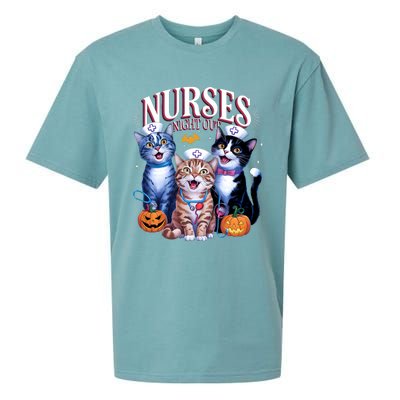 Nurses Night Out Halloween Cats Funny Nurse Costume Sueded Cloud Jersey T-Shirt