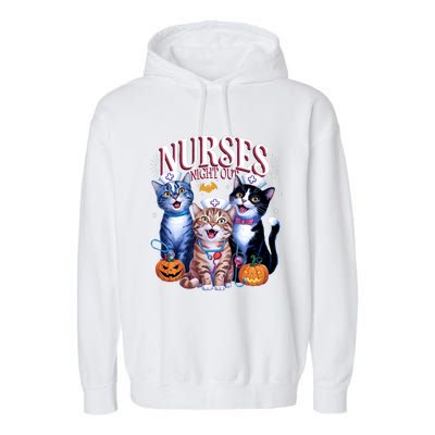 Nurses Night Out Halloween Cats Funny Nurse Costume Garment-Dyed Fleece Hoodie