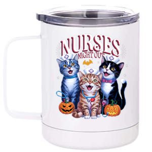 Nurses Night Out Halloween Cats Funny Nurse Costume 12 oz Stainless Steel Tumbler Cup