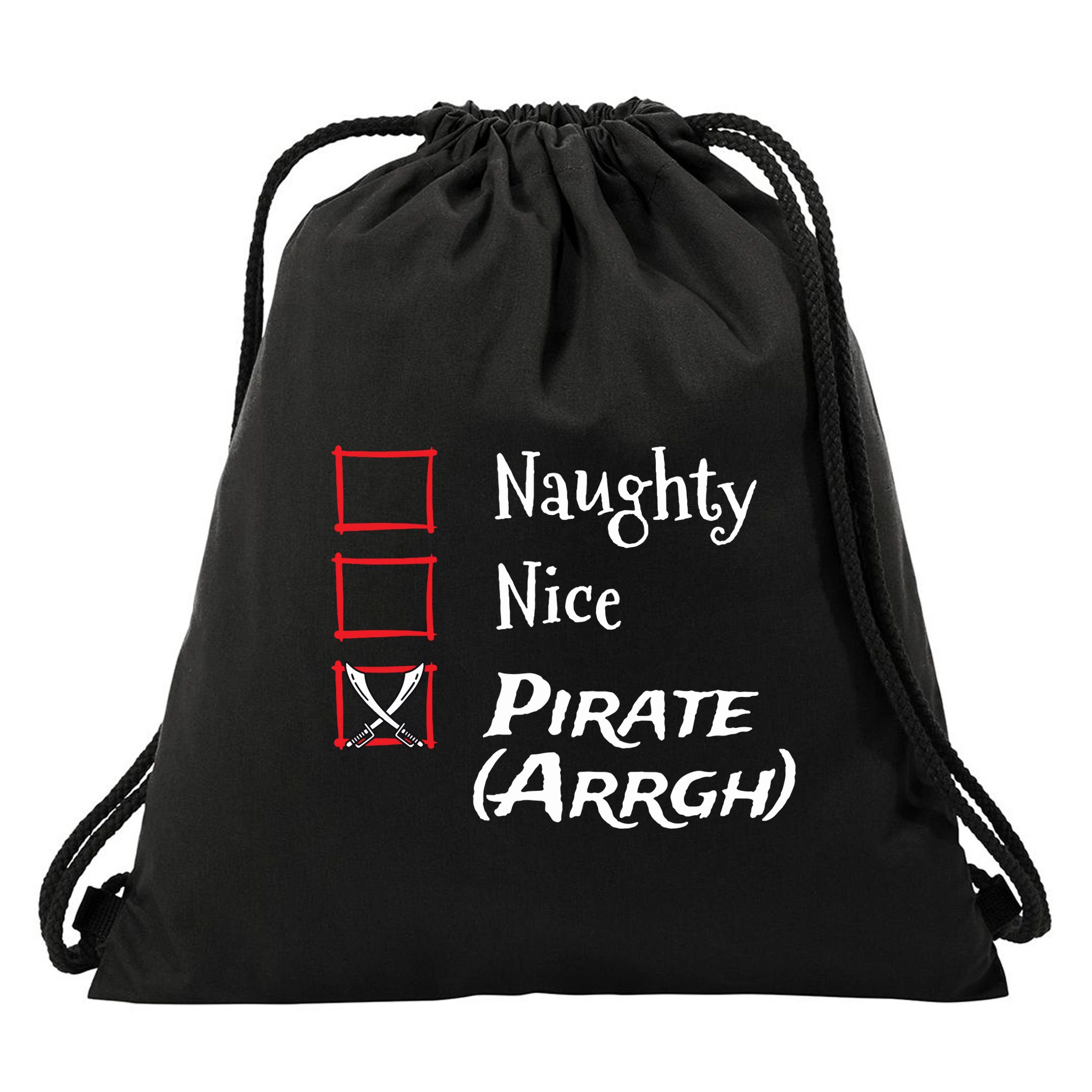 Naughty Nice Pirate Argh Funny Christmas List Drawstring Bag