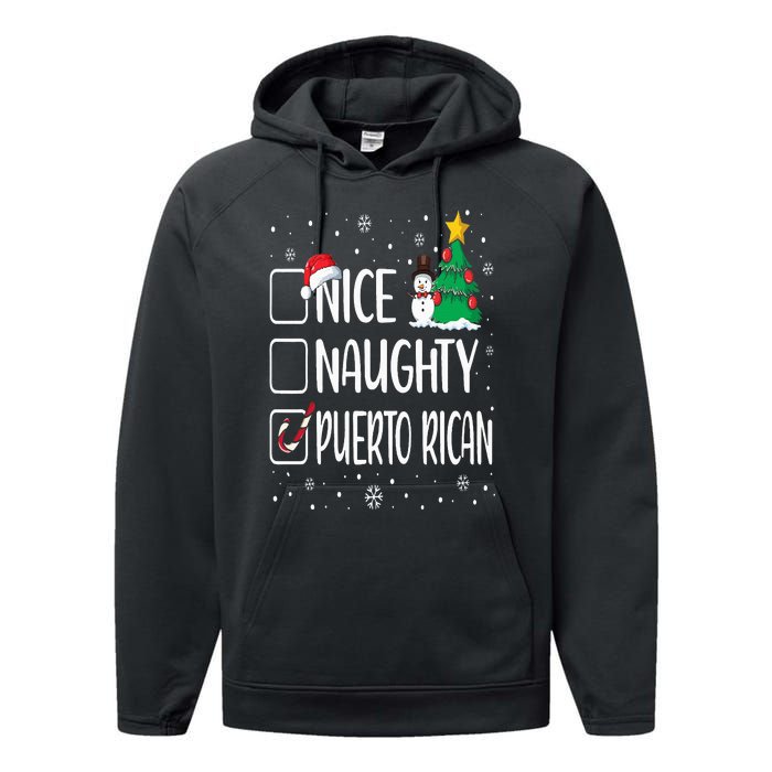 Nice Naughty Puerto Rican Christmas Puerto Rico Heritage Performance Fleece Hoodie