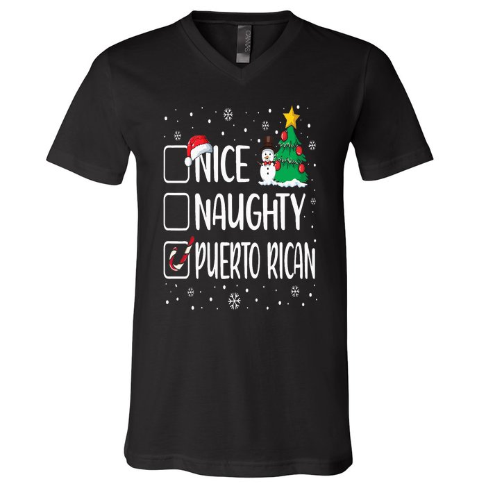 Nice Naughty Puerto Rican Christmas Puerto Rico Heritage V-Neck T-Shirt