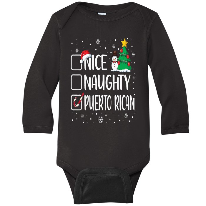 Nice Naughty Puerto Rican Christmas Puerto Rico Heritage Baby Long Sleeve Bodysuit