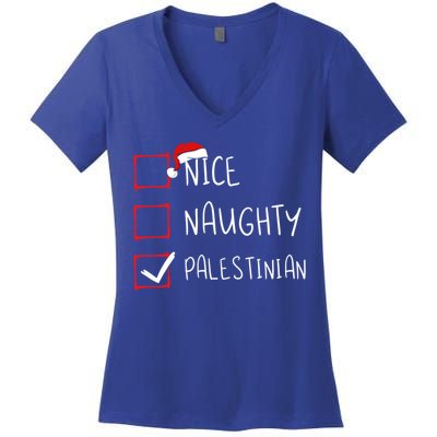 Nice Naughty Palestinian Christmas Palestine Heritage Roots Great Gift Women's V-Neck T-Shirt