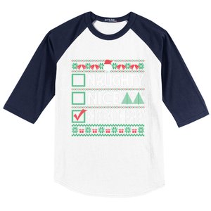 Naughty Nice Physical Therapist Christmas List Ugly Sweater Funny Gift Baseball Sleeve Shirt