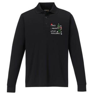 Nice Naughty Play Pickleball Christmas List Santa Claus Great Gift Performance Long Sleeve Polo