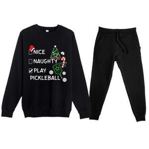 Nice Naughty Play Pickleball Christmas List Santa Claus Great Gift Premium Crewneck Sweatsuit Set