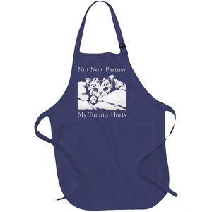 Not Now Partner My Tummy Hurts Funny Cat Design Cat Lovers Full-Length Apron With Pockets