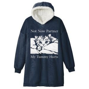 Not Now Partner My Tummy Hurts Funny Cat Design Cat Lovers Hooded Wearable Blanket