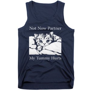 Not Now Partner My Tummy Hurts Funny Cat Design Cat Lovers Tank Top