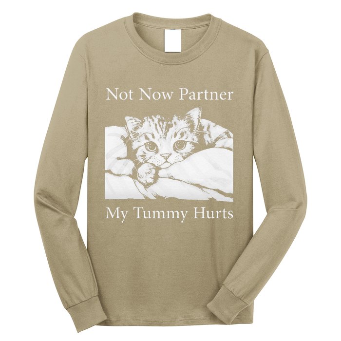 Not Now Partner My Tummy Hurts Funny Cat Design Cat Lovers Long Sleeve Shirt