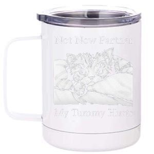 Not Now Partner My Tummy Hurts Funny Cat Design Cat Lovers 12 oz Stainless Steel Tumbler Cup