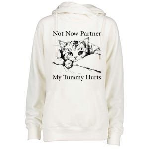 Not Now Partner My Tummy Hurts Funny Cat Design Cat Lovers Womens Funnel Neck Pullover Hood