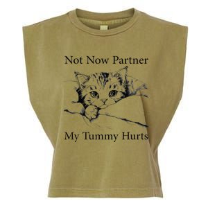 Not Now Partner My Tummy Hurts Funny Cat Design Cat Lovers Garment-Dyed Women's Muscle Tee