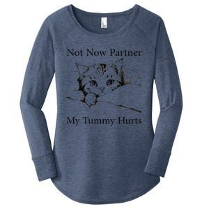 Not Now Partner My Tummy Hurts Funny Cat Design Cat Lovers Women's Perfect Tri Tunic Long Sleeve Shirt