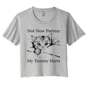 Not Now Partner My Tummy Hurts Funny Cat Design Cat Lovers Women's Crop Top Tee