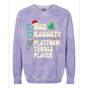 Nice Naughty Platform Tennis Player Xmas List Santa Claus Colorblast Crewneck Sweatshirt