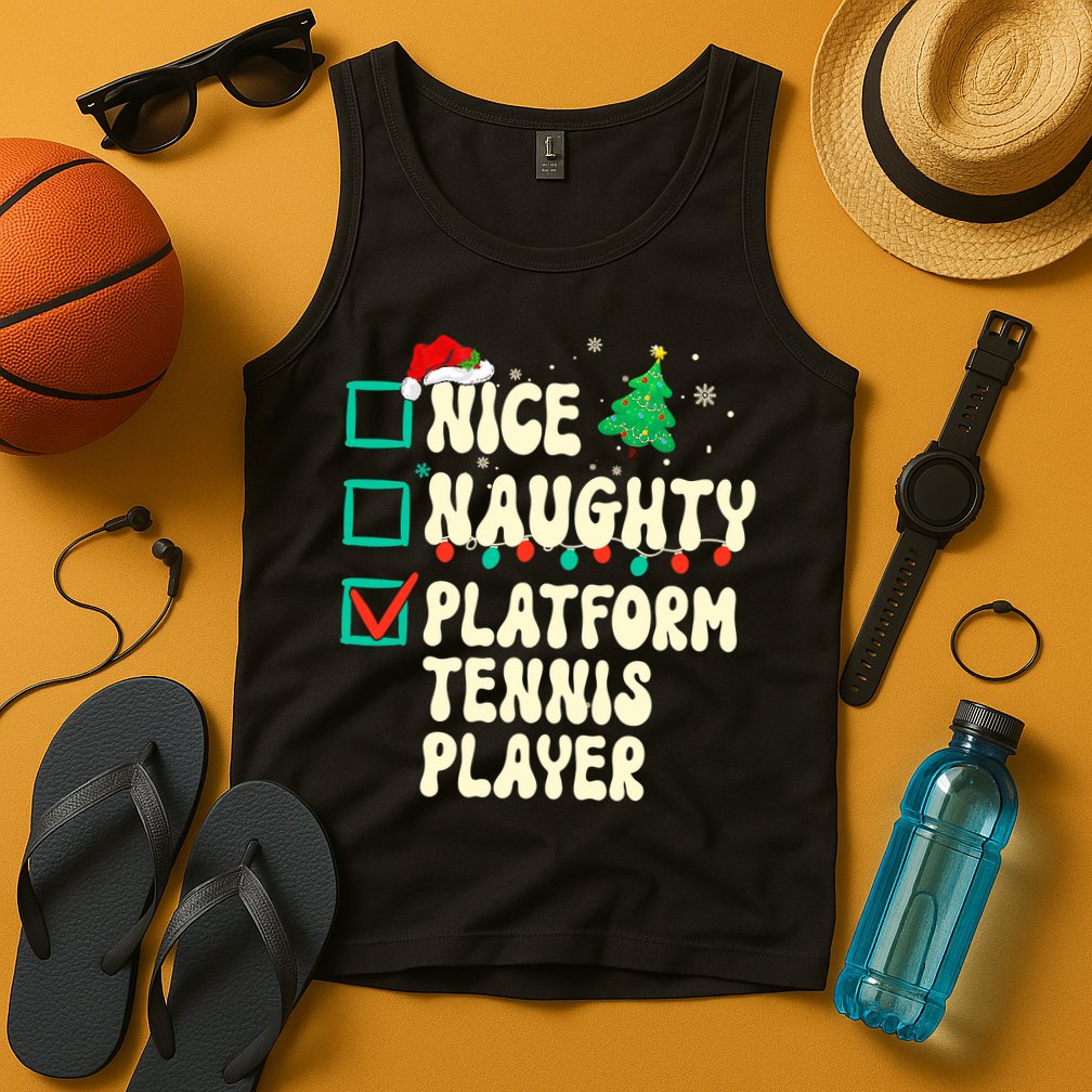 Nice Naughty Platform Tennis Player Xmas List Santa Claus Tank Top