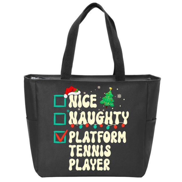 Nice Naughty Platform Tennis Player Xmas List Santa Claus Zip Tote Bag