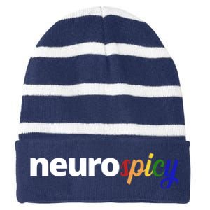 Neurospicy Neurodivergent Pride Autism Striped Beanie with Solid Band