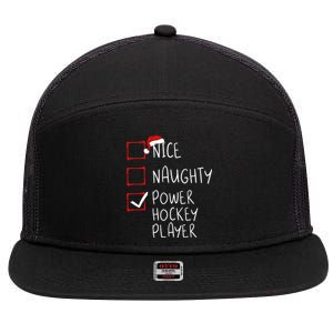 Nice Naughty Power Hockey Player List Christmas Santa Claus Gift 7 Panel Mesh Trucker Snapback Hat