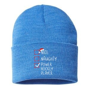 Nice Naughty Power Hockey Player List Christmas Santa Claus Gift Sustainable Knit Beanie