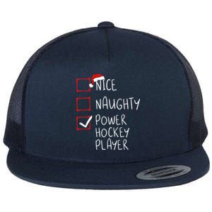 Nice Naughty Power Hockey Player List Christmas Santa Claus Gift Flat Bill Trucker Hat