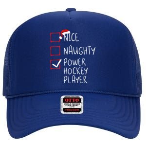 Nice Naughty Power Hockey Player List Christmas Santa Claus Gift High Crown Mesh Back Trucker Hat