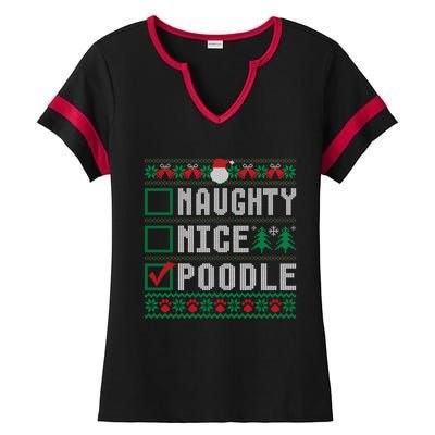 Naughty Nice Poodle Christmas List Dogs Xmas Gift Ladies Halftime Notch Neck Tee